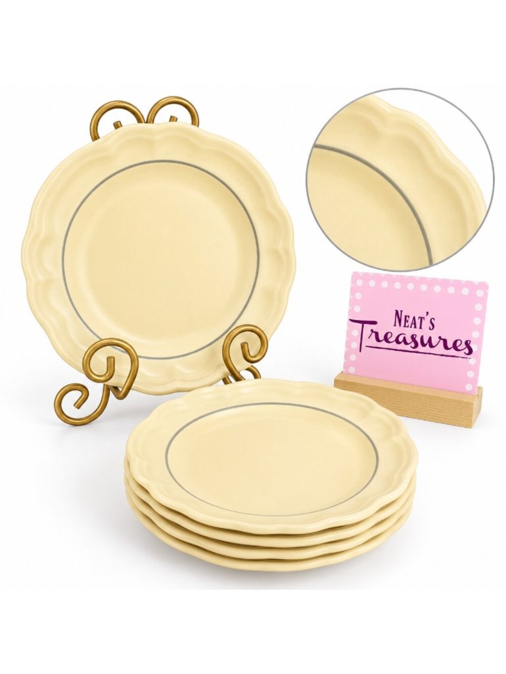 Pfaltzgraff REMEMBRANCE Stoneware Scalloped Rim Ring USA Salad Plate Set of 5